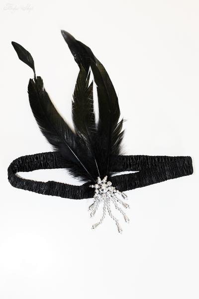 20er-Jahre Flapper-Stirnband mit Strass-Brosche & Federn